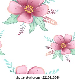 rosafarbene schöne Blumen, Muster im Boho-Cartoon-Stil, nahtloses Muster