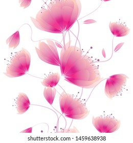 Pink beautiful flowers seamless pattern. Vector illustration

