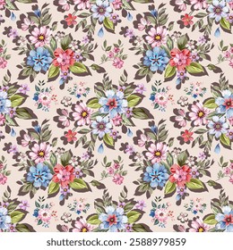 pink beautiful flowers 
 Sweet blue, vintage style, hand drawn, seamless, on a light, romantic background. Designed for fabric, fashion, textiles, wallpaper, gift wrap.
