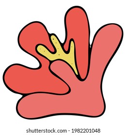 pink beautiful hibiscus flower, vector color doodle element with black outline