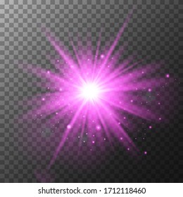 Pink  beautiful light explodes glow light effect.Bright Star. Transparent shine of the gloss gradient, bright flash. Vector illustration.