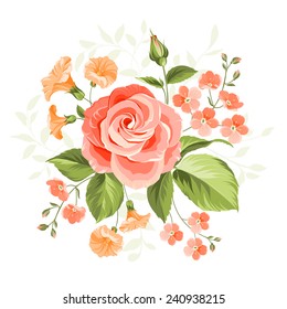 Pink beautiful rose over white background. Vector illustration.