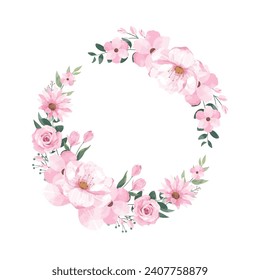 Pink Beautiful Wreath Flower Frame Background