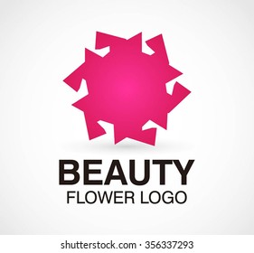 Pink beauty of flat flower abstract vector and logo design or template swirl floral business icon of company identity symbol concept