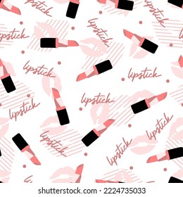 Pintura de labios de belleza rosa maquillaje Vector Arte Patrón sin inconvenientes se puede usar para el diseño de fondo y de ropa