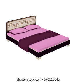 Pink bed for little legs.Bed with pink linens.Bed single icon in cartoon style vector symbol stock illustration.