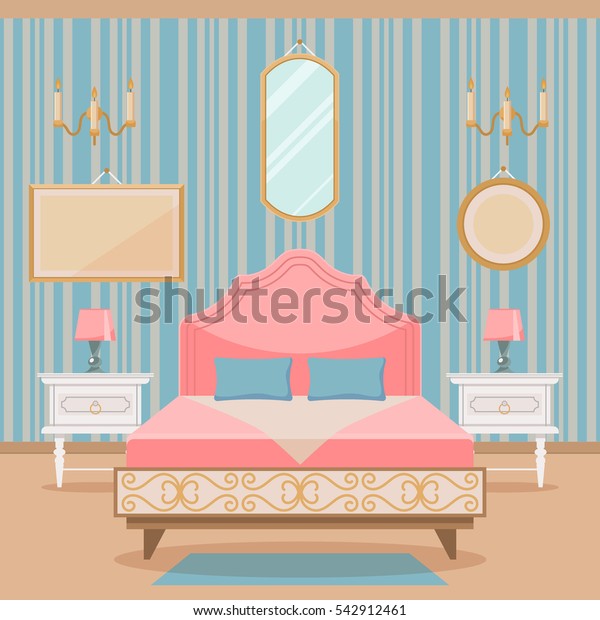 Pink Bedroom Interior Furniture Decoration Classic Stock