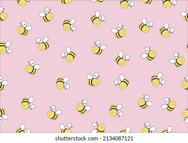 pink bee pattern vector design hand drawn SEAMLESS