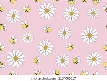 pink bee pattern vector design hand drawn seamless
