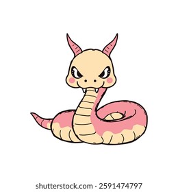 Pink and Beige Cartoon Snake with Fierce Expression Perfect for Stickers and Merch