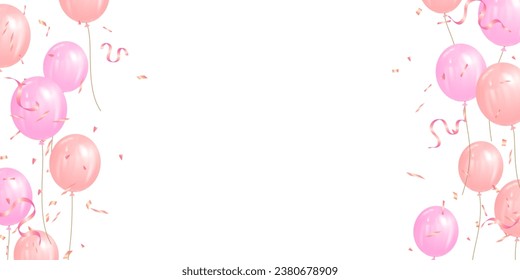 Pink and beige colored balloons. happy birthday, celebration, card, banner, template, background, border