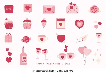 Pink and beige Minimalist flat valentine's day elements collection.