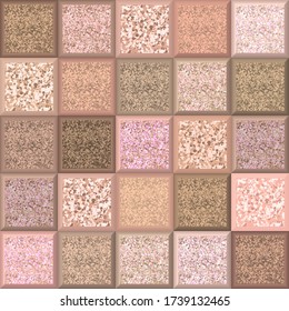 Pink and beige mosaic. Vector illustration. Pink ceramic tiles with glitters. Seamless pattern with geometric design. Sparkles tiles background. Follow other mosaic patterns in my collections. 