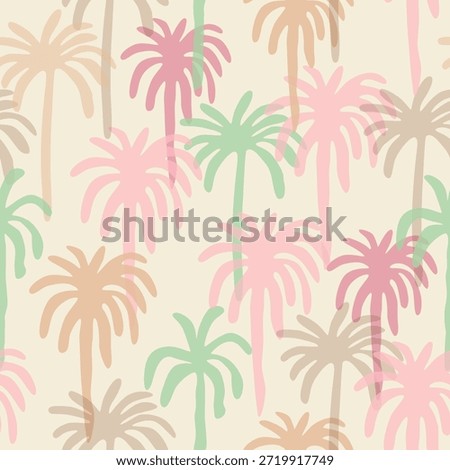 Pink and beige palm trees seamless pattern. Tropical summer hand drawn coconut, jungle plants, cute nature, safari print, exotic wallpaper. Vector textile design, Hawaiian repeat background.