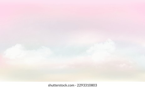 Pink and beige sky and white soft clouds floated in the sky on a clear day. Beautiful Ecru air and sunlight with cloud scape colorful. Sunset sky for background.