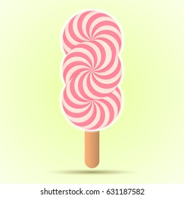 Pink and beige spiral candy Vector illustration of striped lollipop on a pastel background
