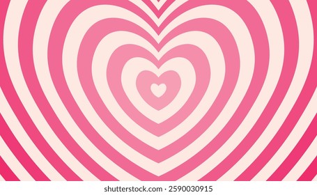 Pink and beige striped hearts poster. Gradient horizontal striped pattern. Love concept. Template for wallpaper, frame, posters, banners, greeting card, wedding invitation. Flat design.