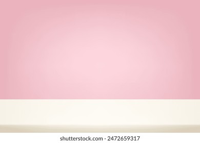 Pink and beige,cream background. two tone color studio room background. Minimal 3d shelf. Room in the 3d. Space for selling products on the website. Space For Text. Vector illustration.