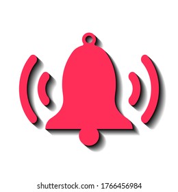 Pink bell and black shadow on a white background, sign for design, vector illustration