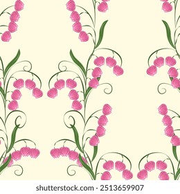 Pink Bell Flowers seamless pattern vector illustration for wallpaper, textiles, fabric and designer packaging.