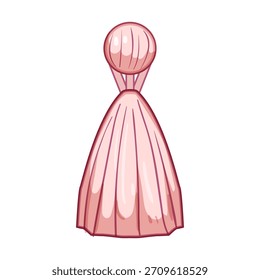 Pink bell tassel object featuring a round head atop a pleated, elongated skirt, creating a minimalist, elegant decorative element with a soft, pastel color and clean lines