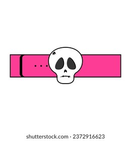 Pink belt with a skull plaque. Gothic aesthetic in y2k, 90s, 00s and 2000s style. Emo Goth tattoo sticker black white pink colors. Vector illustration