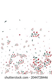 Pink Berries Background White Vector. Leaves Object Texture. Red Herb September. Seamless Set. Rowan Wood.