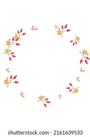 Pink Berries Background White Vector. Herb Forest Template. Green Leaves Agriculture. September Frame. Leaf Decorative.