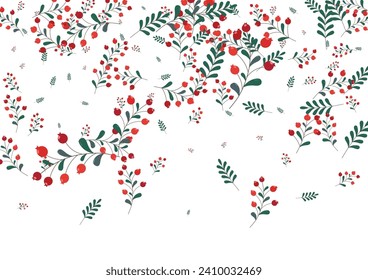 Vector blanco de fondo de bayas rosadas. Ilustración de objetos de Rowan. Borgoña deja Elm. Juego sin problemas. Foliage Otoño.