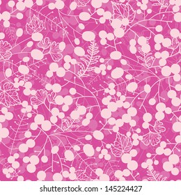 Pink berries silhouettes seamless pattern background