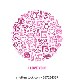 Pink berry Valentines Day and wedding icons. Love concept in monoline style. Vector illustration EPS10.