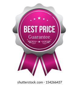 Pink best price badge with ribbon.