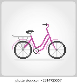 Pink bicycle in 8 bit pixel art for retro game