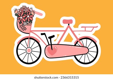 pink bicycle with a basket of flowers