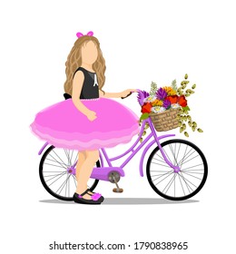 Pink bicycle with flowers and girl