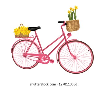 Pink bicycle. Vector illustration. Isolated on a white background.
