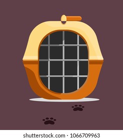 Pink bieg luxury brown carrying carrier animals dog cat with tracks traces animal Modern flat style vector illustration iconsIsolated on dark Taking pet go to vet transitions shop clinic walks move