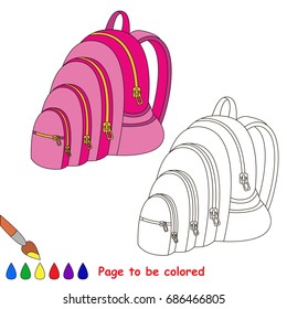 Pink Big Backpack to be colored, the coloring book for preschool kids with easy educational gaming level.