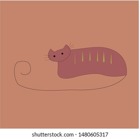 Pink big cat illustration Has a long black tail