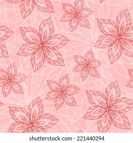 pink big hand drawn flowers vector seamless pattern