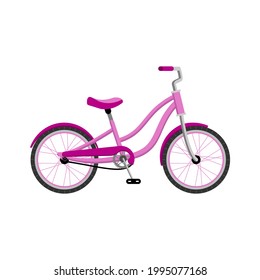 Pink bike. Bicycle, two-wheeled bicycle icon. Vector flat isolated object on a white background.