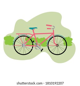 Pink bike and green trees