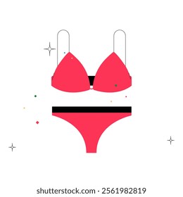 Pink Bikini Set In Flat Vector Illustration Symbolizing Swimwear, Summer Fashion, And Beach Style, Isolated On White Background.