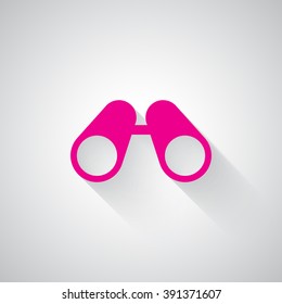 Pink Binoculars web icon on light grey background