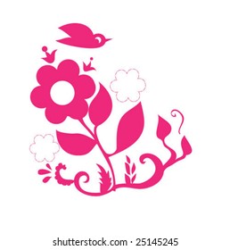 Pink bird above flower