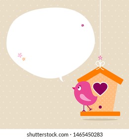 Pink Bird Birdhouse Speech Bubble Beige Dots