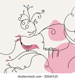 pink bird card template