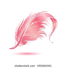 Pink bird feather icon. Decorative design element isolated on white background. Vector illustration for childish accessories, beauty, fashion decoration