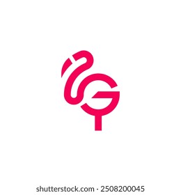 Pink Bird Flamingo with G Letter Logo Design Vector