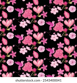 pink bird flower leaf pattern 